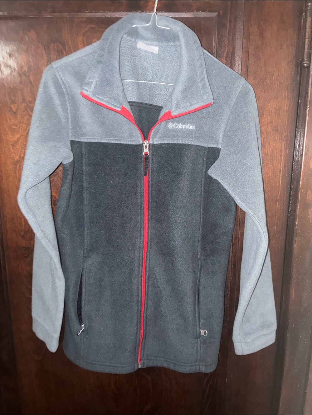 Columbia Kids Two-Tone Gray and Black Fleece Jacket with Red Trim